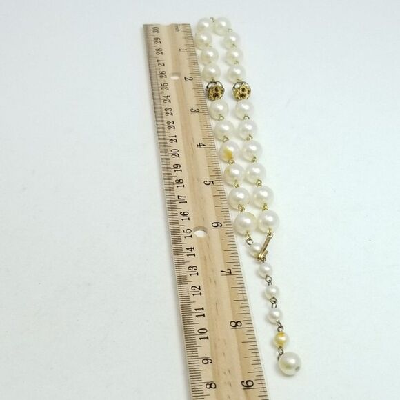 Vintage Faux Pearl and Rhinestone Necklace and Earrings Set, 50s 60s Style - Picture 5 of 7